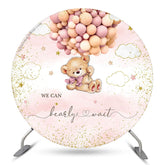 Lofaris We Can Bearly Wait Pink Round Baby Shower Backdrop